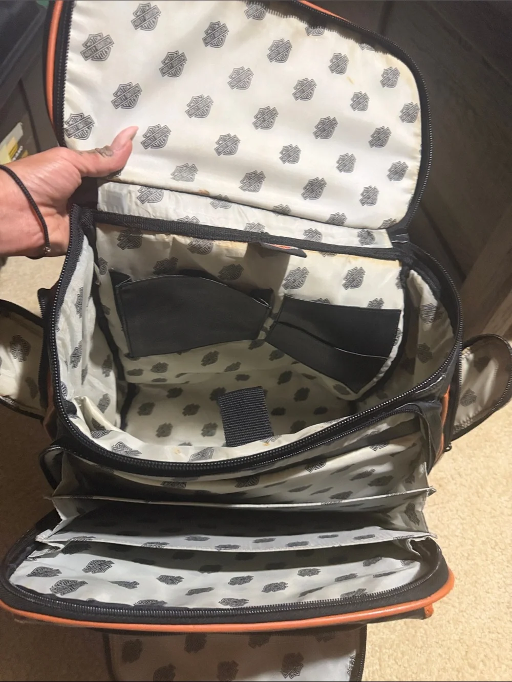 Harley-Davidson Black and Orange Leather Zip Backpack